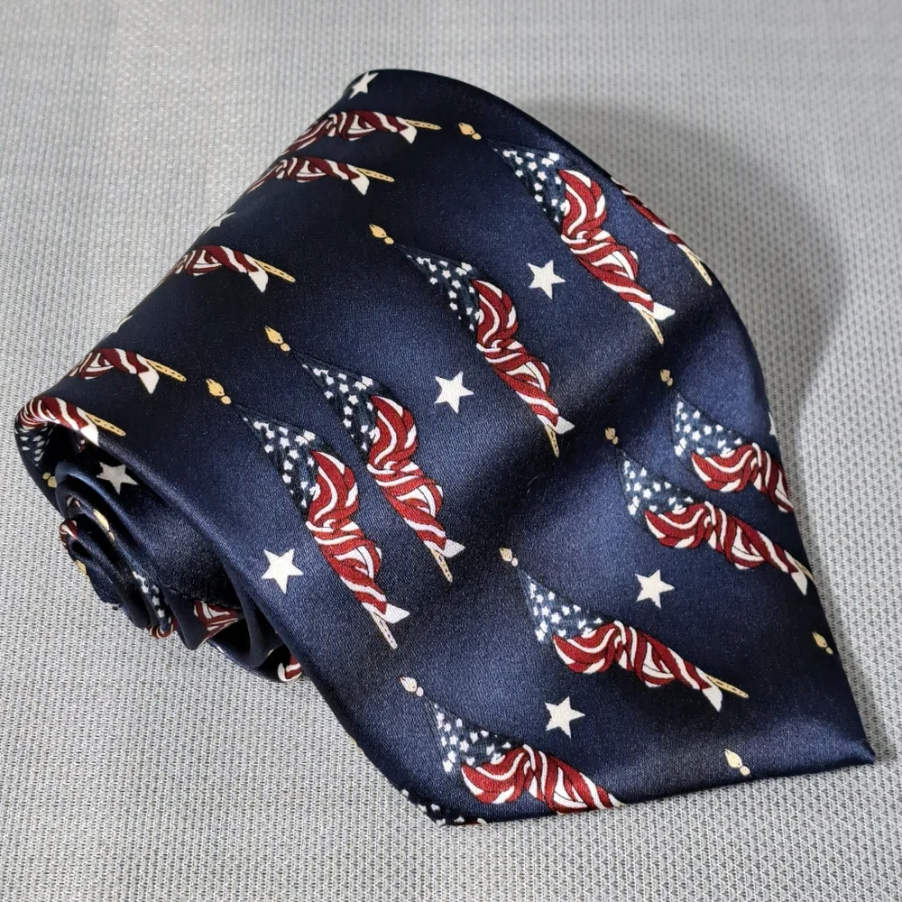 Vintage Stonehenge Men's Tie 100% Silk Tie Patriotic Blue,‎ Red, & White